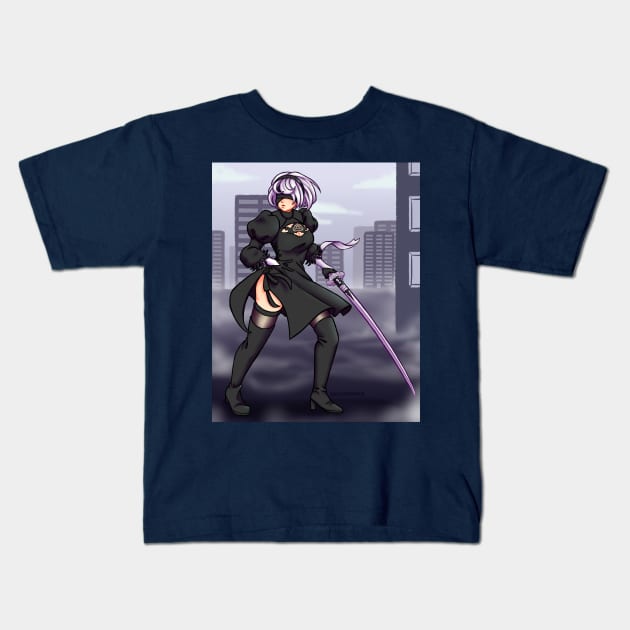 Nier Automata 2B Kids T-Shirt by Doutarina